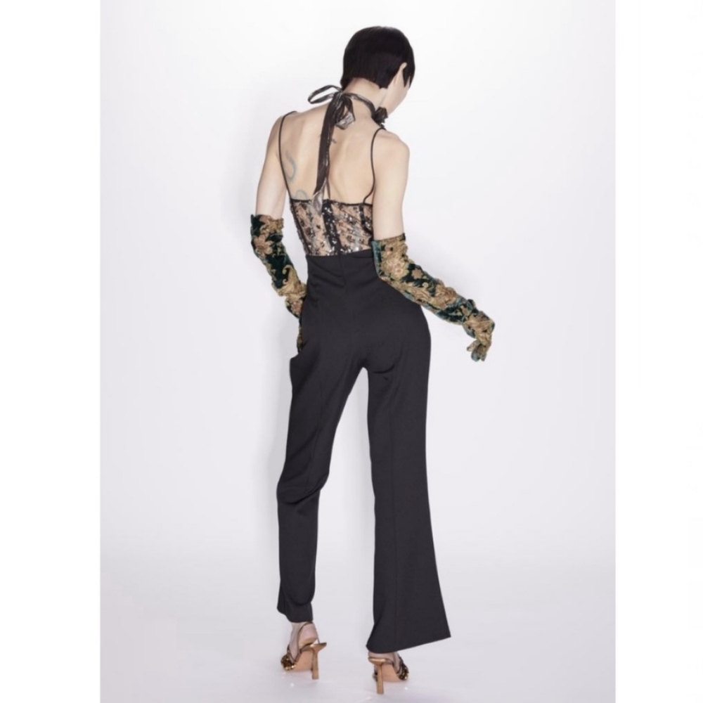 Zara Black Jumpsuit with Sequin Bustier - Picture 5 of 14